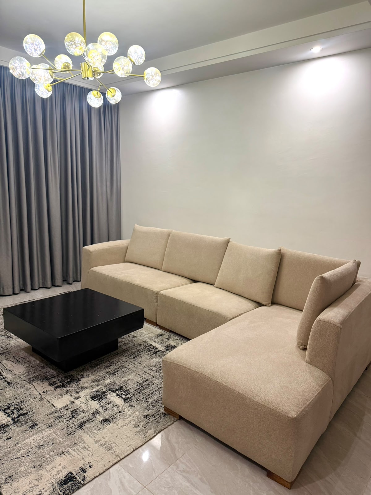 CREAM L-SHAPE SOFA SET
