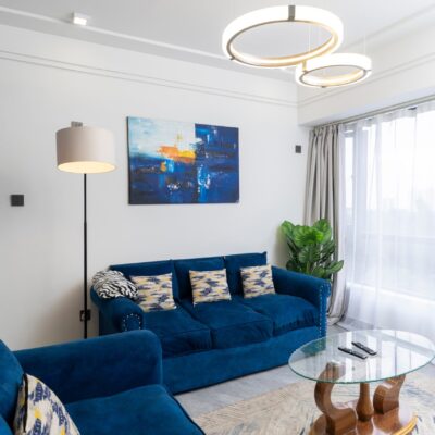 5 Seater Blue Sofa Set with Spring Cushions