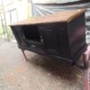 Modern Black TV Stand with Brown Wooden Top