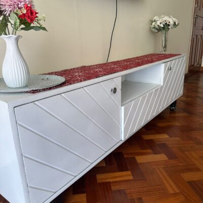 6ft White Solid Wood TV Stand