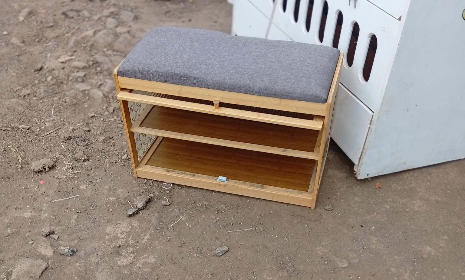 Wooden Space-Saving Shoe Stool 2 WOODEN SPACE-SAVING SHOE STOOL