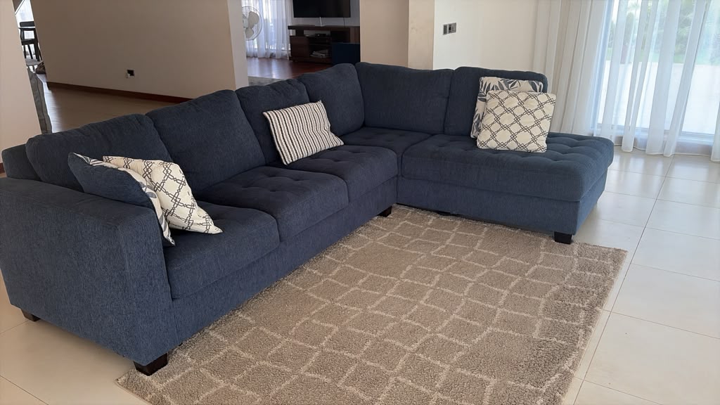 LUXURIOUS NAVY BLUE  L-SHAPED SOFA 