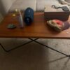 Brown Coffee Table with Metal Stands
