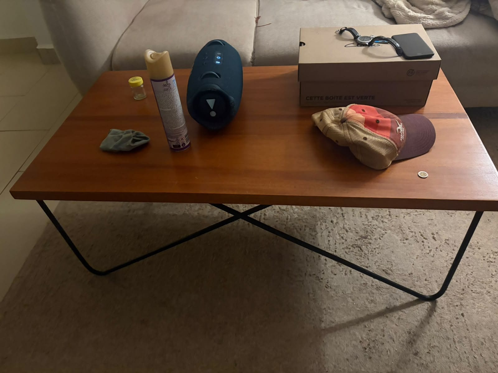 Brown Coffee Table With Metal Stands 2 Brown Coffee Table with Metal Stands