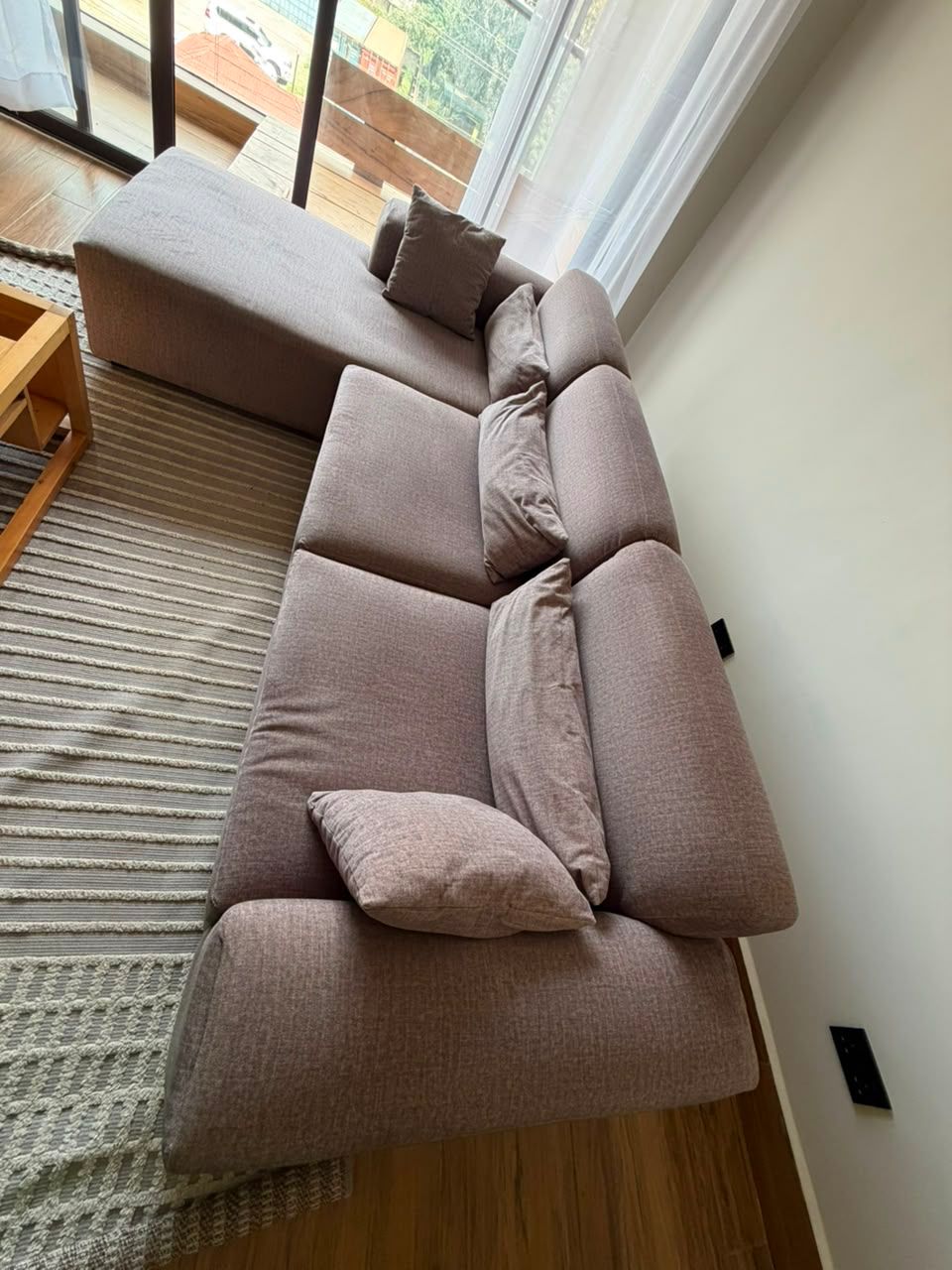 6-seater light-gray fabric sectional sofa