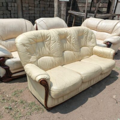 Cream 7 Seater Faux Leather Sofa