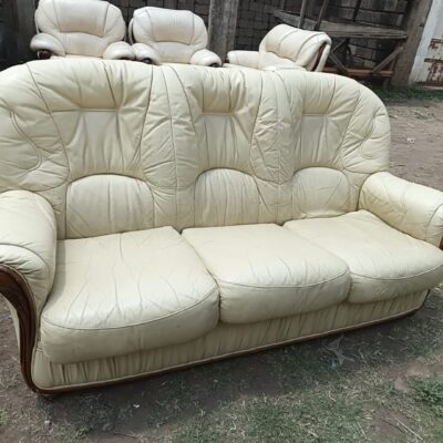 Cream 7 Seater Faux Leather Sofa