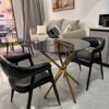 Round Black Glass Dining Table with 2 Chairs