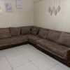 Traditional L-Shaped Sectional Sofa with Ornate Carved Wood Accents